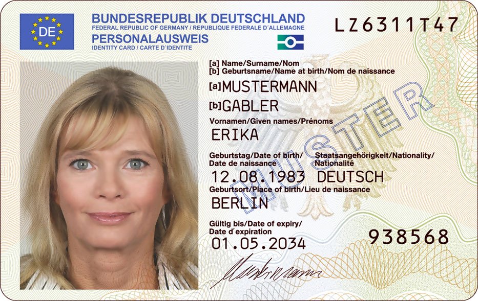 Beispiel: Vorderseite eines deutschen Personalausweises als Muster